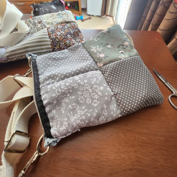 Grey crossbody bag, hand sewn