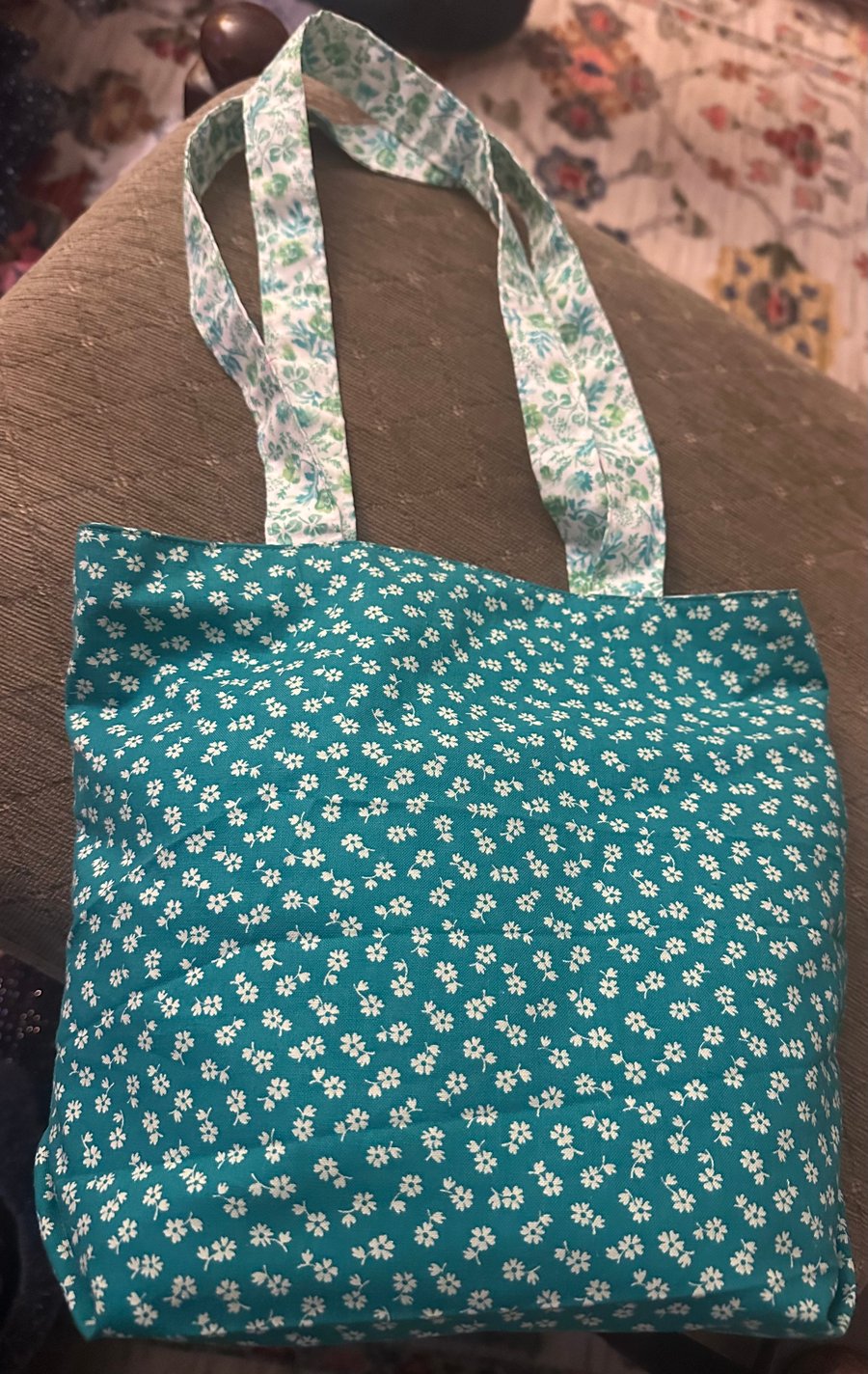 Teal, Floral Tote Bag