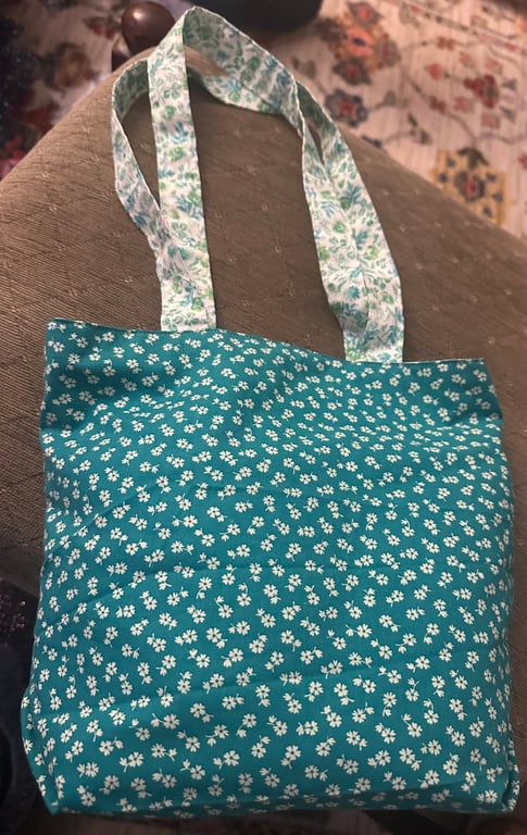 Teal, Floral Tote Bag