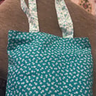 Teal, Floral Tote Bag