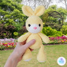 Yellow crochet plush bunny soft toy. Rabbit soft toy and boots set. UKCA tested.