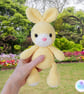 Yellow crochet plush bunny soft toy. Rabbit soft toy and boots set. UKCA tested.