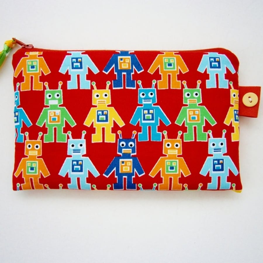 Cute Little Robots  Make up bag / Pencil Case
