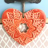 Ceramic heart hanging decoration Pottery Heart Folk art love heart MID ORANGE