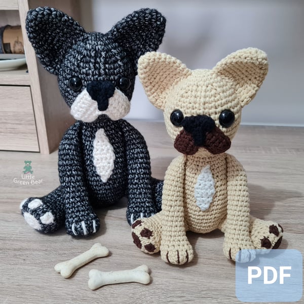 Franklin the French Bulldog Crochet Pattern, Frenchie Amigurumi Pattern, Dog