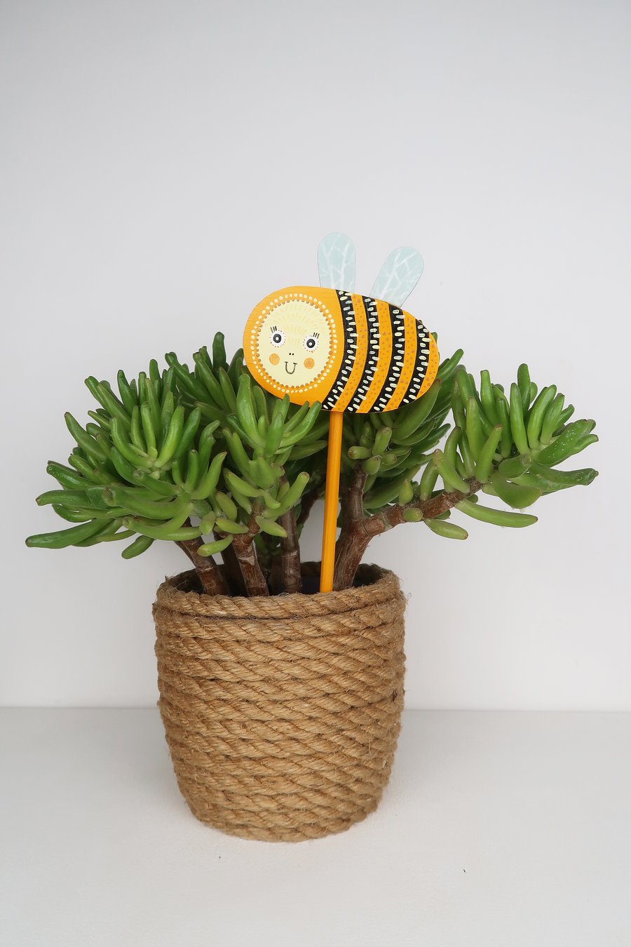 Bee plant stake, wooden insect ornament, plant lover gift