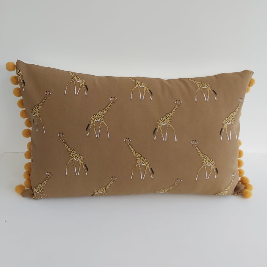 Sophie Allport Giraffes  Cushion Cover with Mustard Pom Poms