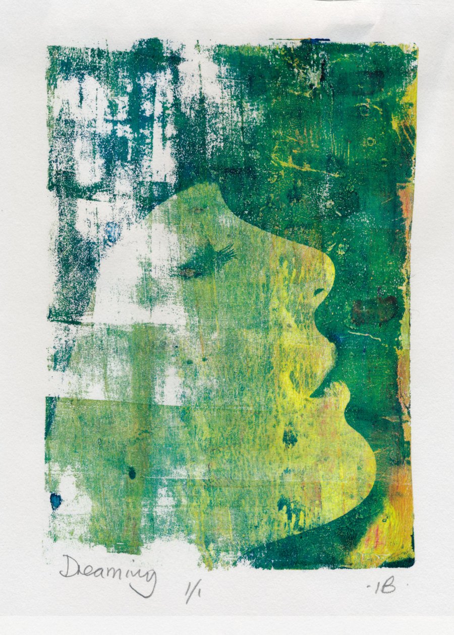 Dreaming - monoprint made with acrylics on paper