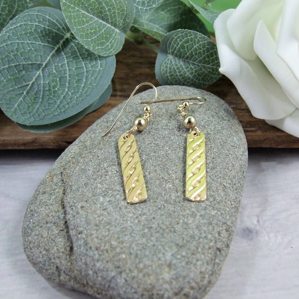 Earrings, 14ct Gold Filled and Woven Patterned Brass