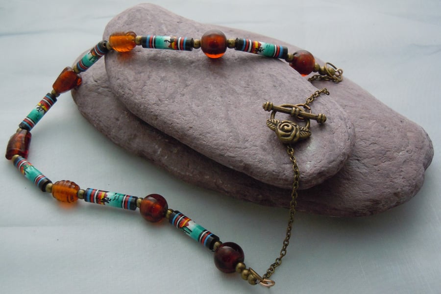 Peruvian beads & glass beads necklace & matching earrings set