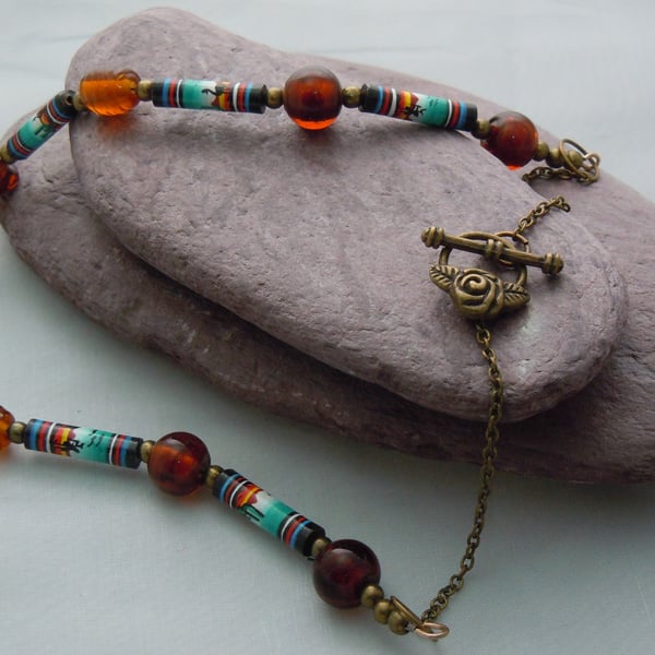 Peruvian beads & glass beads necklace & matching earrings set