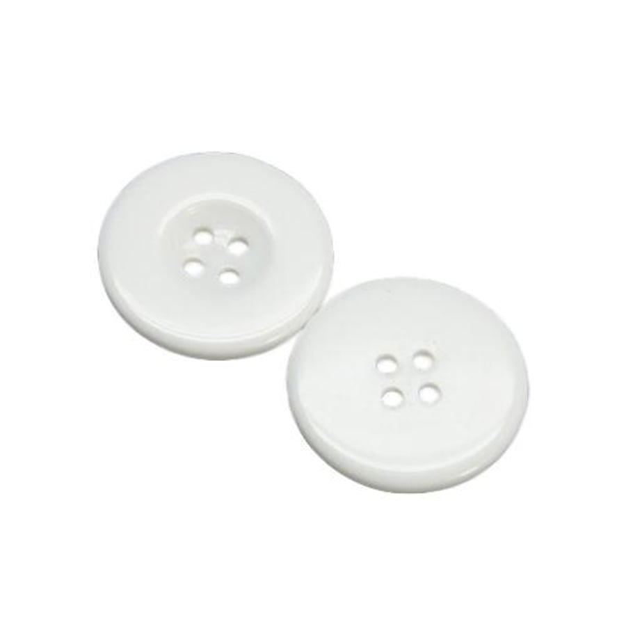 White Round Resin Buttons - 30mm, 4-Hole - Packet of 10x for Sewing and Crafting