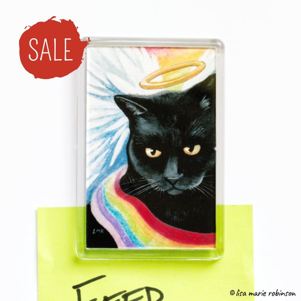 SALE - Black Cat Angel Wing Halo Rainbow Bridge Fridge Magnet 3 x 2 inch