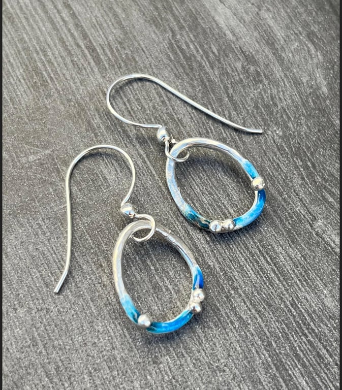 Enamel Earrings, pebble earrings, enamel jewellery, sea themed earrings, enamel,