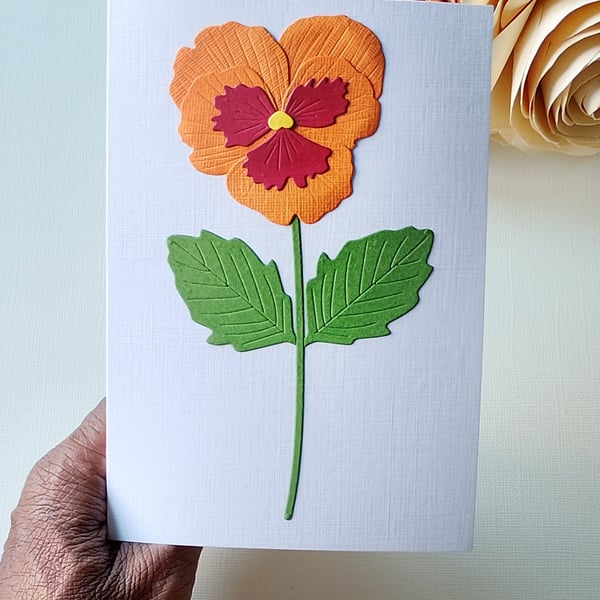 Orange Red Pansy - Flower Shop Moments, Blank Handmade Floral Card 