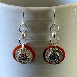 Orange Shell & Silver Disc Earrings