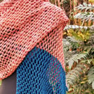 Handmade Crochet Shawl: Asymmetric Teal Wool Wrap