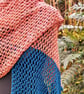 Handmade Crochet Shawl: Asymmetric Teal Wool Wrap