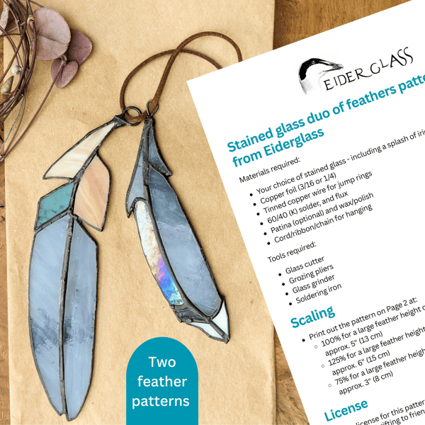 Stained Glass Pattern for a Pair of Feathers, Beginner PDF Digital File