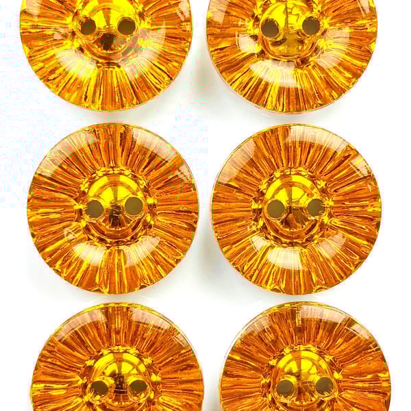 6 Crystal Style Dish Buttons, Gold 18mm Wide, Sparkly, Acrylic, Buy 1 Get 1 Free