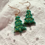 Green and Gold Christmas Tree Earrings