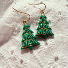 Green and Gold Christmas Tree Earrings