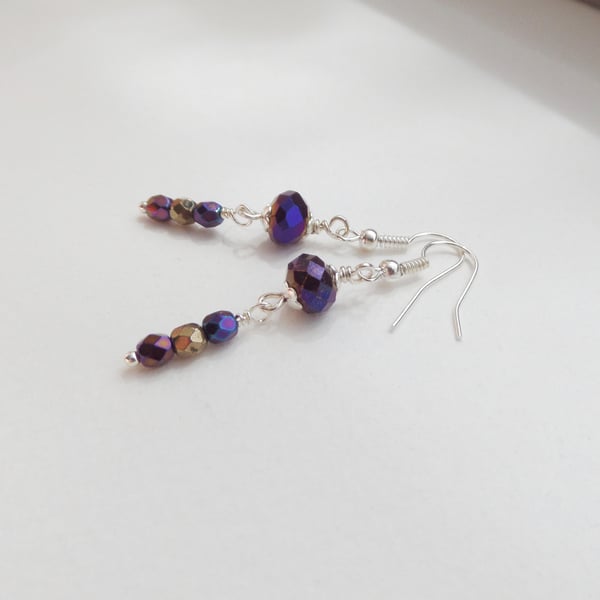 Dark Crystal Silver Earrings, Dangle Earrings