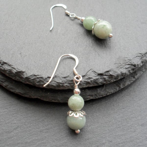 Burmese Jadeite Drop Sterling Silver Earrings