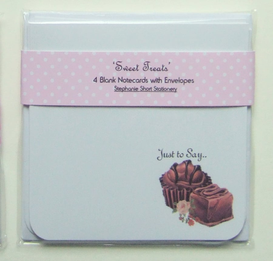 Notecards, Set of Four 'Sweet Treat' Blank Notecards with Envelopes