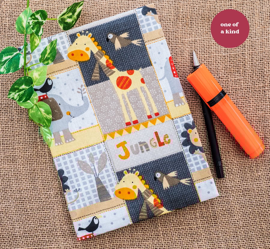 Jungle fabric A5 casebound notebook reusable cover 160 ruled lined pages school 