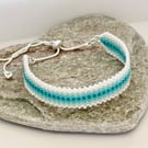 Blue and White Beadwork Slider Bracelet