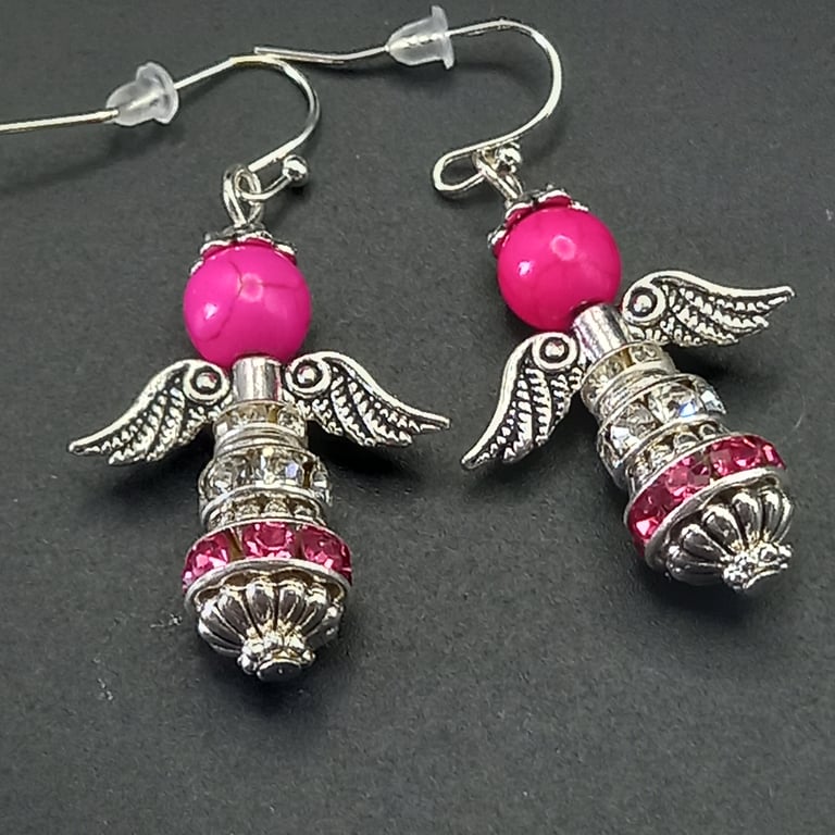 Howlite and Crystal Angel Earrings