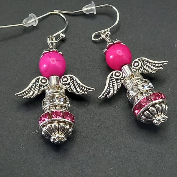 Howlite and Crystal Angel Earrings