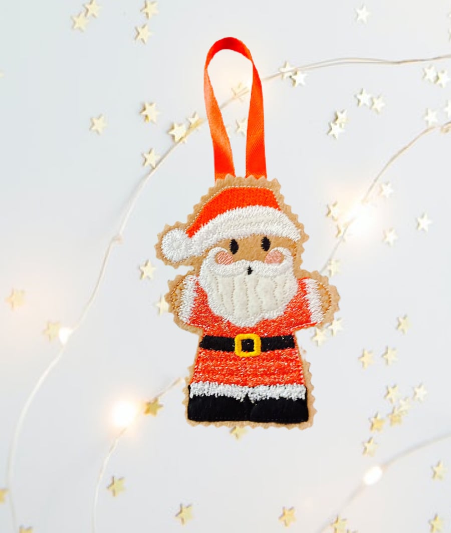 Santa Claus Father Christmas Gingerbread Man Felt Decoration