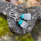 Silver and turquoise shattukite small earrings