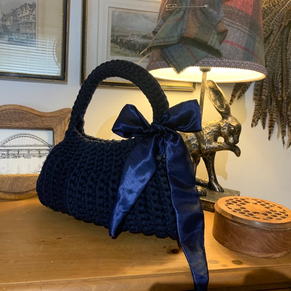 Navy Blue Crochet Handbag 
