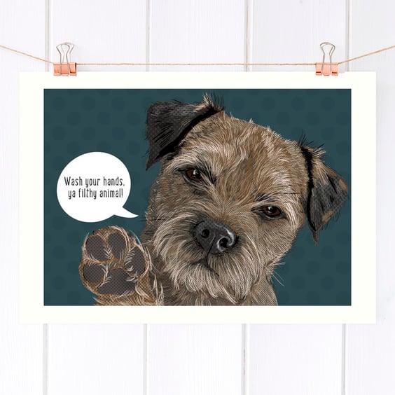Personalised Border Terrier pop art print - Border Terrier wall art gift