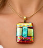 Dichroic Glass Pendant 280 Coral Bubbles Handmade with gold plated chain - Image 2