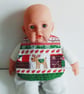 Christmas bib, Patchwork, quilted, OOAK, reversible bib, newborn baby, reindeer  - Image 3