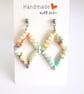 Scalloped Diamond Hoop Polymer Clay Earrings, Cream Pink & Green Dangles - Image 4