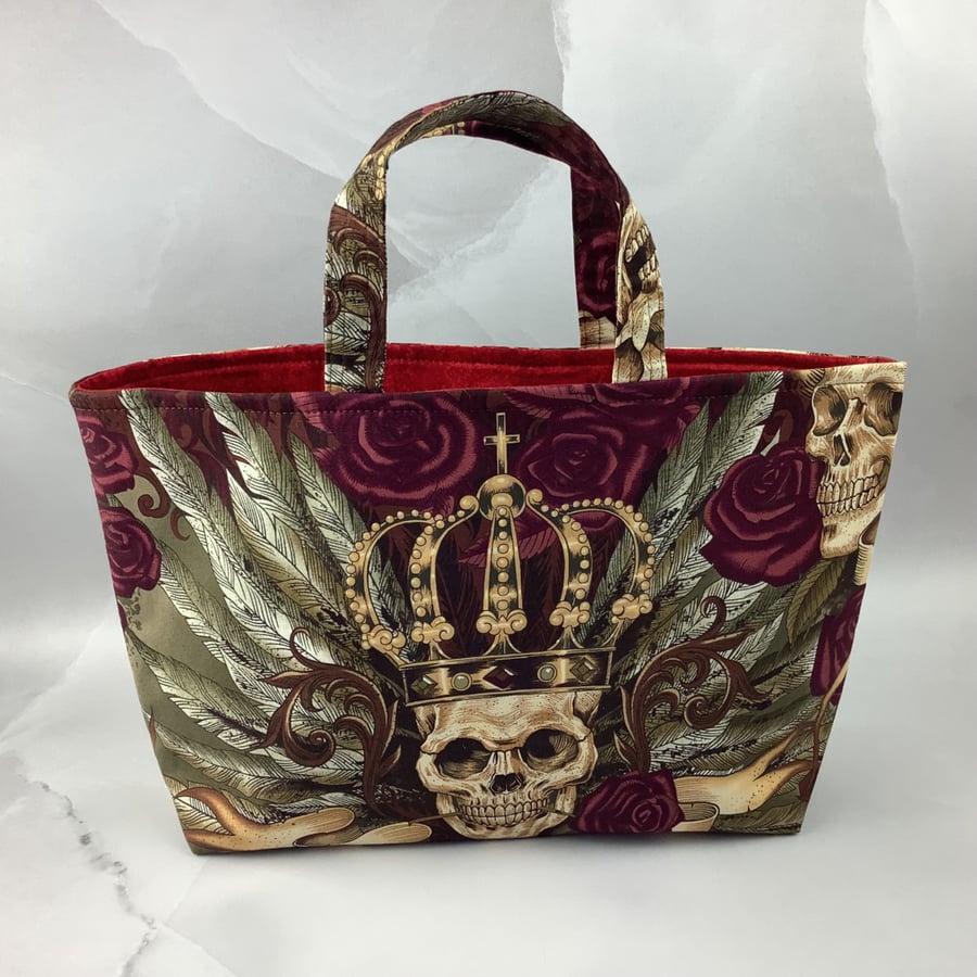 Royal skulls tote bag, Gothic shopper, handmade in Sussex