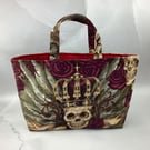 Royal skulls tote bag, Gothic shopper, handmade in Sussex