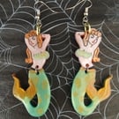 50's Retro Mermaid Earrings, Vintage Tattoo Mermaid Earrings