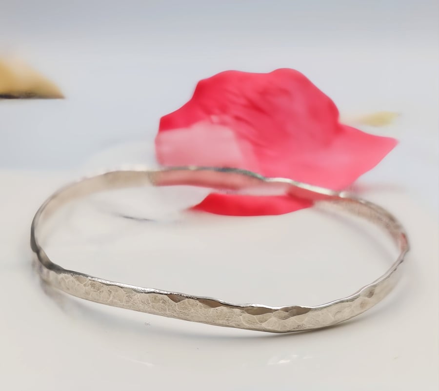 Recycled Sterling Silver Hammered Bangle – 6.5cm Diameter – One of a KInd