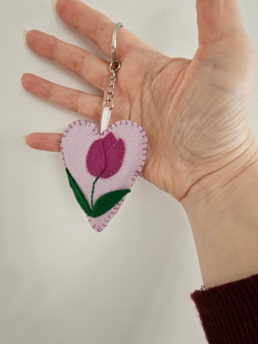 Heart and flowers keyring or bag charm