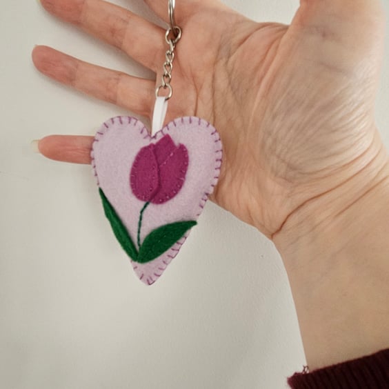 Heart and flowers keyring or bag charm