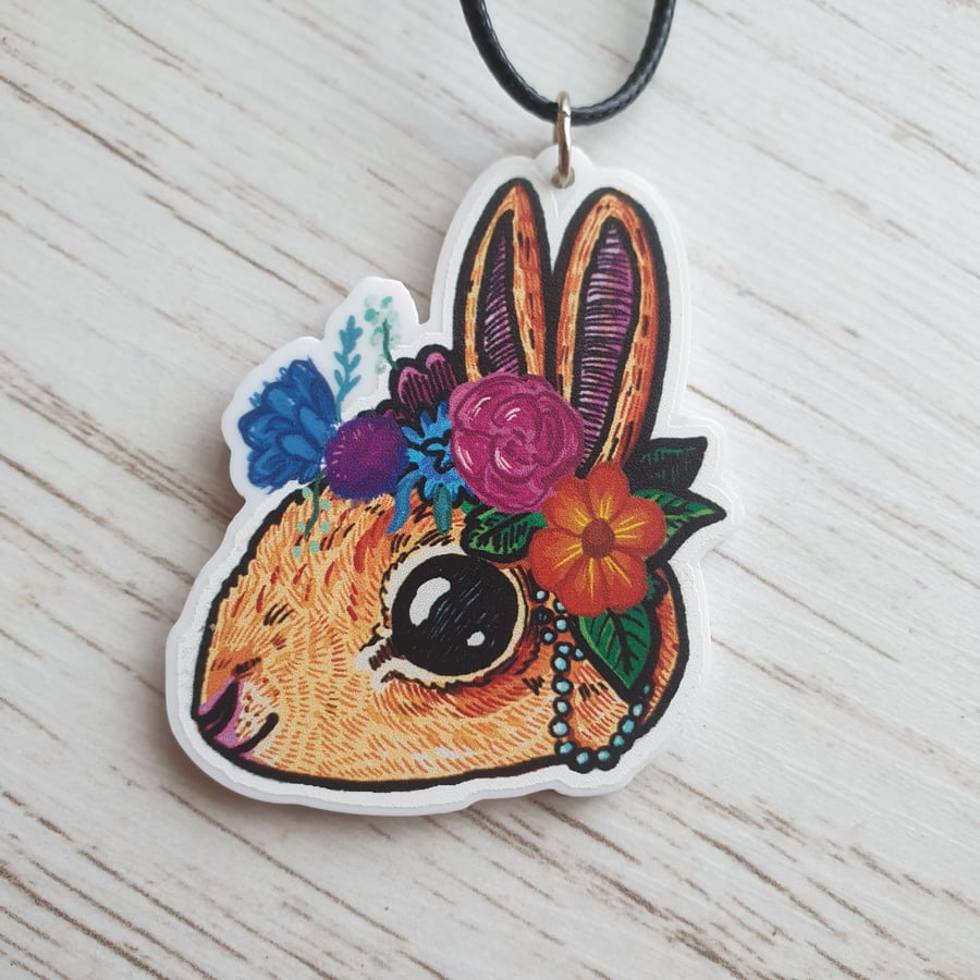 Flower Crown Bunny Rabbit Necklace