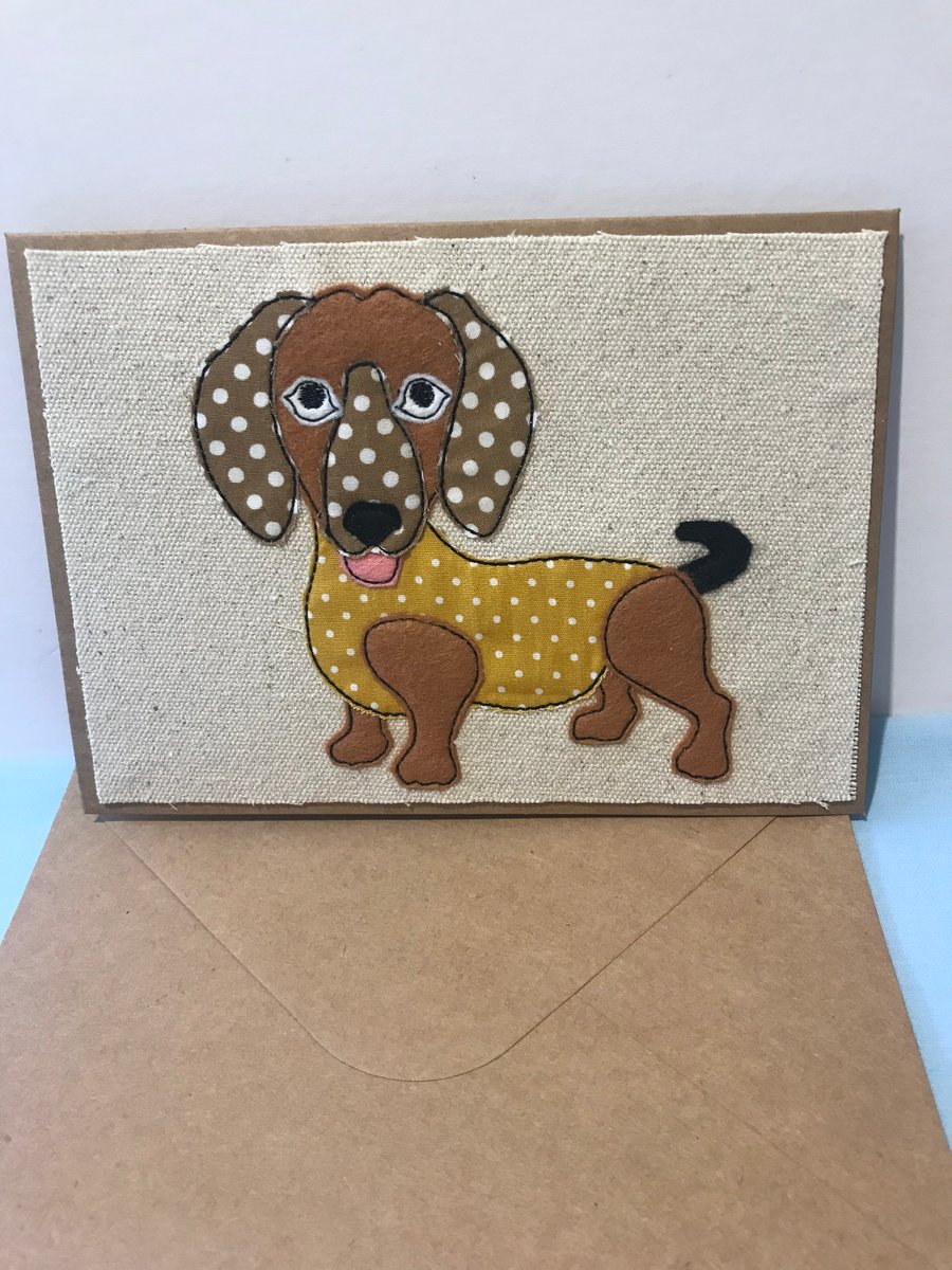 Dachshund Sausage Dog Embroidered Applique Greetings Card 