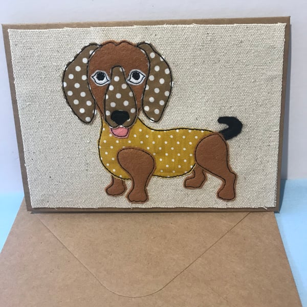 Dachshund Sausage Dog Embroidered Applique Greetings Card 