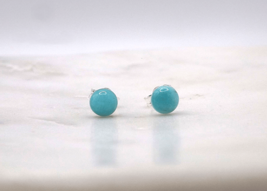 Amazonite Round Cabochon 5mm Gemstone Sterling Silver Stud Earrings.